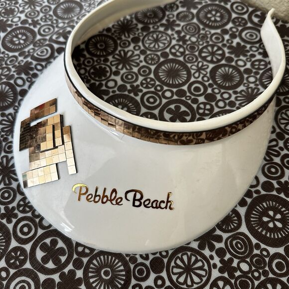 Vintage Pebble Beach Visor Plastic White And Gold Golf 80s - Picture 2 of 9